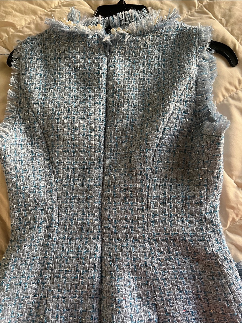 Novaluxe Light Blue Tweed Pearl-Button Shift Dress - Picture 7 of 7